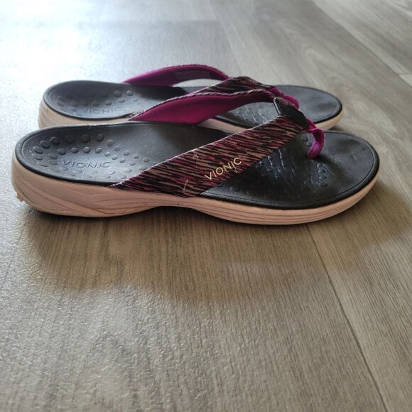 Vionic Womens Thong Sandals Size 8 Black & Pink With Textured Footbed - Picture 2 of 6